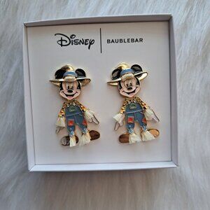 Disney Baublebar Mickey Mouse Scarecrow Farm Costume Dangle Earrings Fall Autum